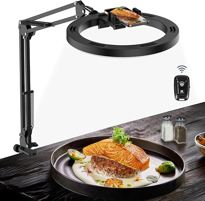 Ring Light for Desk, Overhead Phone Mount with 10" Selfie Light with Stand, Luxsure Phone Tripod with Light for Recording, Streaming, Vlogging, TikTok YouTube Creator Essentials with Bluetooth Control