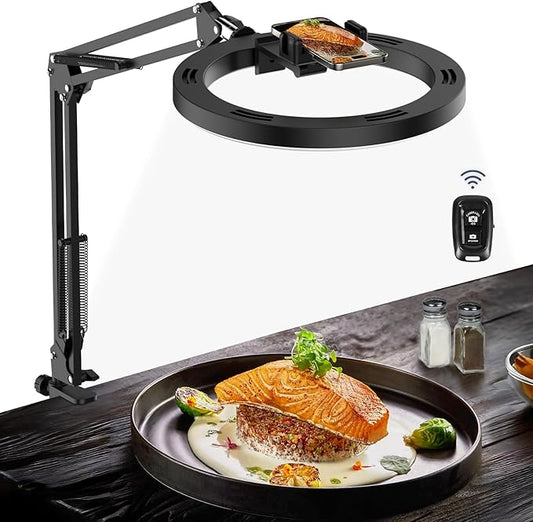 Ring Light for Desk, Overhead Phone Mount with 10" Selfie Light with Stand, Luxsure Phone Tripod with Light for Recording, Streaming, Vlogging, TikTok YouTube Creator Essentials with Bluetooth Control