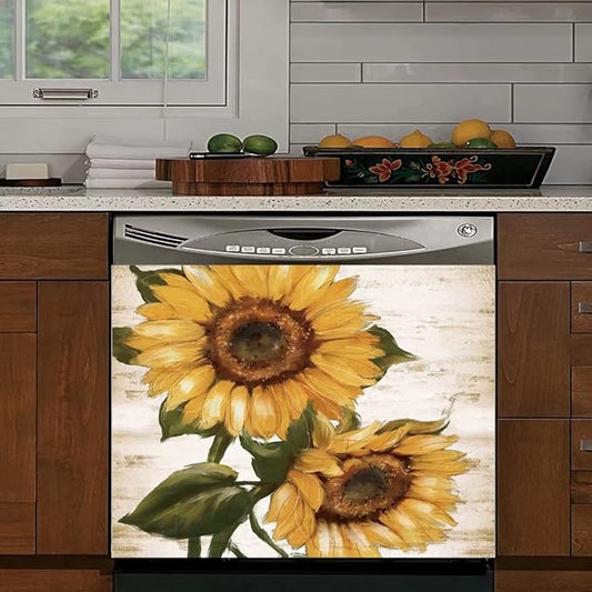Retro Sunflower Kitchen Sticker Decor Dishwasher Cover Magnet, You are My Sunshine Dish Washer Door Panel Decal Magnetic, Refrigerator Magnet Decal Decor, Magnetic 23"x17"INCH