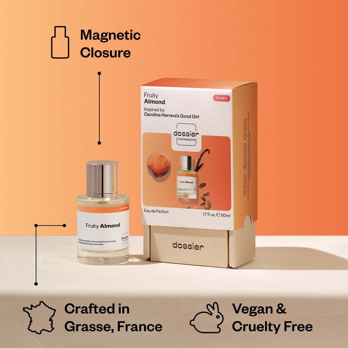 Dossier - Fruity Almond - Eau de Parfum - Inspired by Good Girl - Long-Lasting Fragrance - Feminine - 1.7 fl oz (50ml)