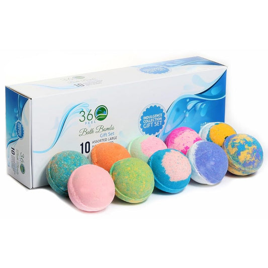 Handcrafted Bath Bombs Gift Set | Moisturizing Essential Oil Fizz - Large 10-Pack - Non-Staining & Glitter Free