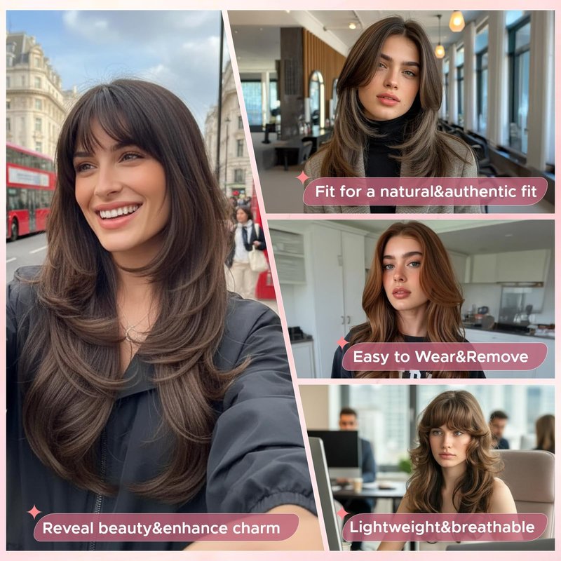 SEGO SEGOHAIR Clip in Bangs Hair Toppers for Women Real Human Hair, 360°3D Wispy Bangs for Thinning Hair Daily Wear (02, Dark Brown)