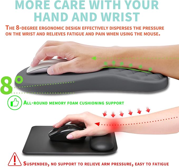 Kuosgm Ergonomic Mouse Pad Wrist Support with Memory Foam Massage Bulge, Carpal Tunnel Pain Relief Mousepad Wrist Rest for Mouse(12x8 inch, Dark Grey)