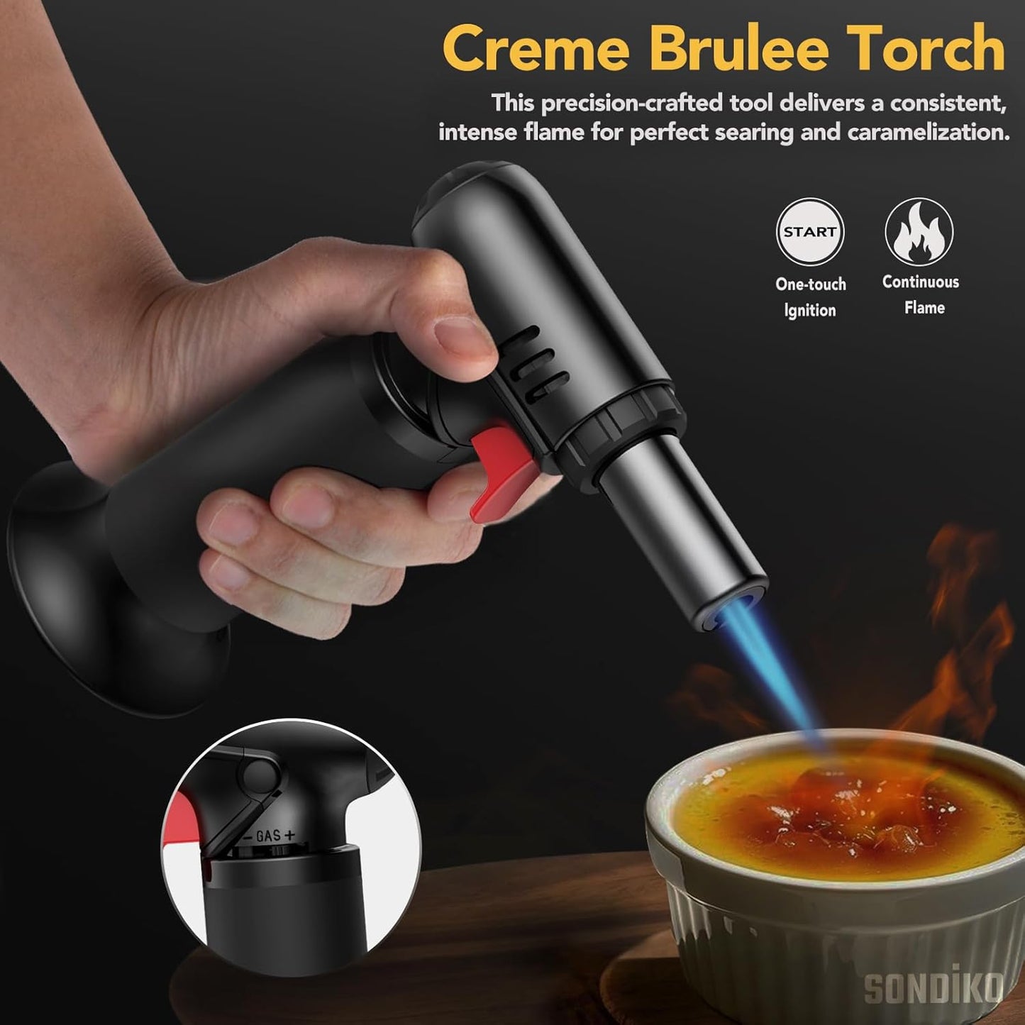 Sondiko Kitchen Torch - Premium Butane Torch Kit with Fuel Refill | Ideal for Cooking & Baking