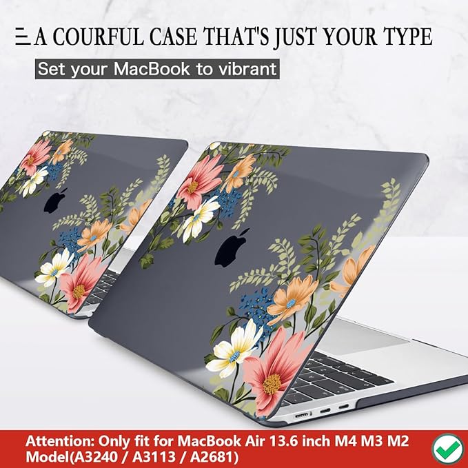 CISSOOK Compatible with MacBook Air 13.6 Inch Case 2026 2025 2024 2023 2022, Plastic Hard Shell Case with Keyboard Cover for MacBook Air 13.6 M2 M3 M4 M5 Chip A2681 A3113 A3240 A3449, Retro Flower