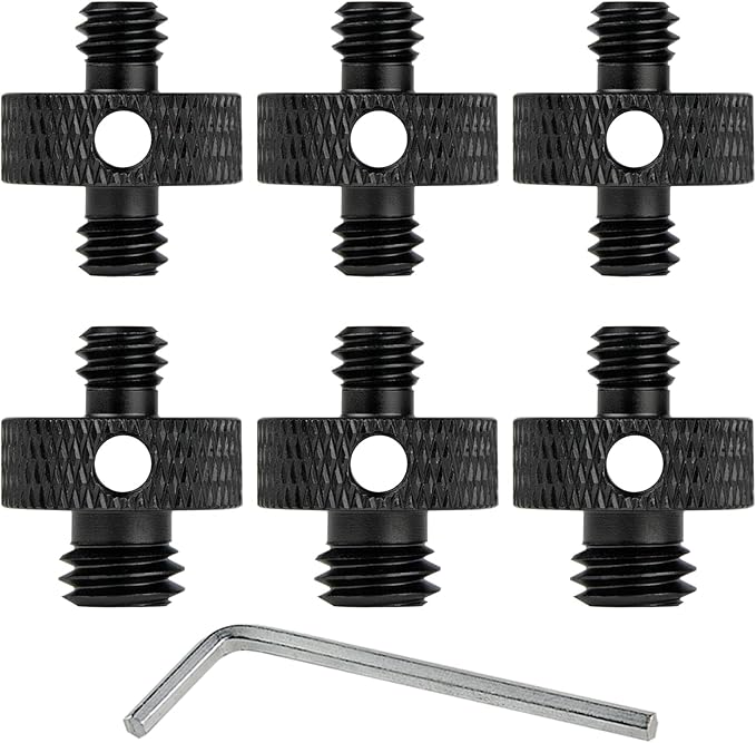 Rigych Camera Mount Screw 1/4" Male to 1/4" Male & 1/4" to 3/8" Tripod Screw Adapter with Hole 7 Pcs Set for Camera Tripod Mount Light Stand DSLR Equipped with Hex-L Key (Black)