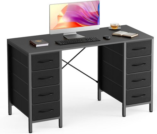 DUMOS 47-Inch Computer Desk - Stylish Office & Gaming Desk with 8 Fabric Drawers | Black