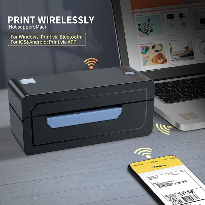 JADENS Bluetooth Thermal Shipping Label Printer – Wireless 4x6 Shipping Label Printer, Compatible with Android, iPhone, Windows & Mac, Widely Used for, Amazon, Shopify, Etsy, USPS(Blue)