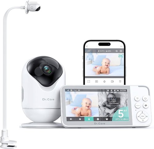 Dr.Care VistaView 5” Smart WiFi Baby Monitor - 2K HD Camera, Night Vision, 5000mAh Battery, App Control