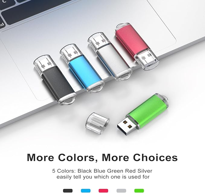 TOPESEL 5 Pack 32GB USB 2.0 Flash Drive Memory Stick USB Drive Jump Drive USB Storage Flash Drives Pen Drive Thumb Drives for Desktop, Laptop, Tablet (5 Mixed Colors: Black Blue Green Red Silver)