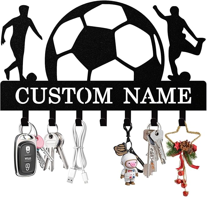 Syneiro Personalized Football Key Holder Wall Mount, Custom Metal Key Rack Key Holder with Name, Deer Cabin Wall Keys Hanger with Hooks for Entryway, Front Door, Hallway, Kitchen, Living Room