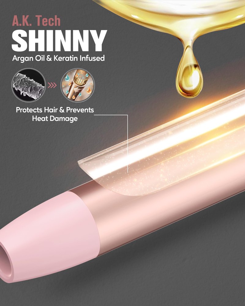 Farery 4-in-1 Interchangeable Automatic Rotating Curling Iron & Thermal Brush Set, 0.75''/1''/1.25'' Curling Iron & 1.5'' Heating Round Curling Brush, ONE Heat 410°F, Pink