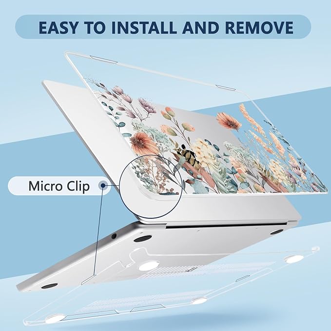 MecBevia Compatible with 2026 M5 MacBook Air 13 inch Case 2026 2025 2024-2022 M5 A3449 M4 A3240 M3 A3113 M2 A2681, Keyboard Cover, Screen Protector, Webcam Cover & Type-C OTG, Abstract Flower