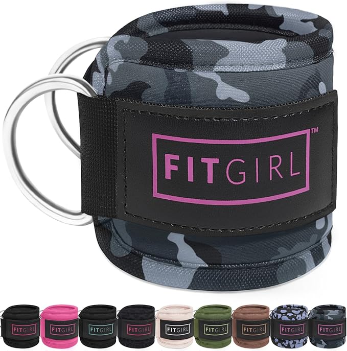 FITGIRL - Ankle Strap (Single) for Cable Machines and Resistance Bands, Work Out Cuff Attachment for Home & Gym, Glute Workouts - Kickbacks, Leg Extensions, Hip Abductors, Women Only (Camo, Single)