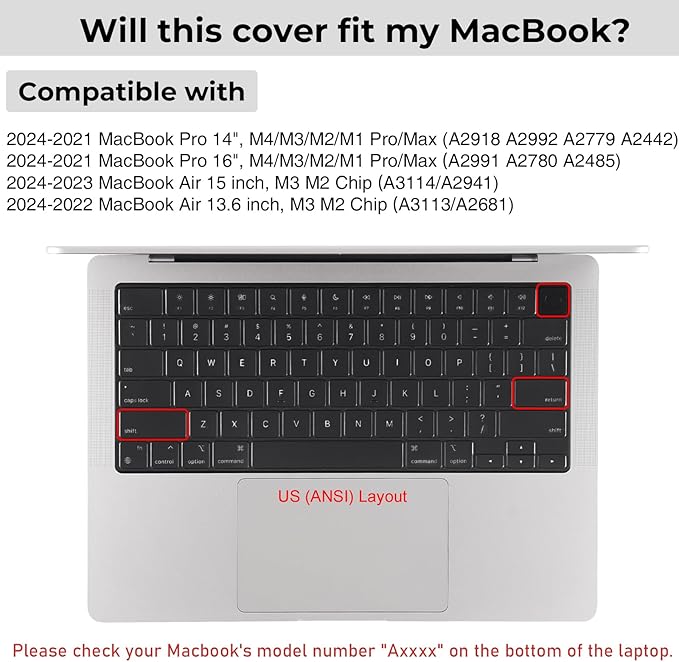 EooCoo Premium Keyboard Cover Skin Protector, Laptop Accessories Compatible with 2026 2025 2024 2023 2022 2021 M5/M4/M3/M2/M1 Pro/Max MacBook Pro 14/16, M5-M2 MacBook Air 13/15, MacBook Neo, Tinted