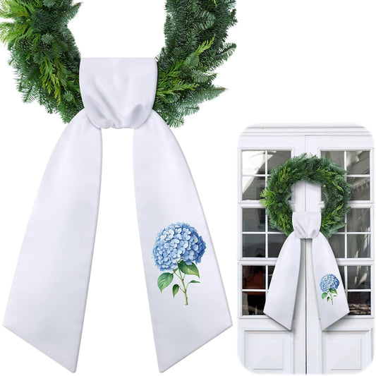 VitalCozy Spring Hydrangea Wreath - Elegant Satin Sash for Monogrammed Decor | Indoor/Outdoor Use