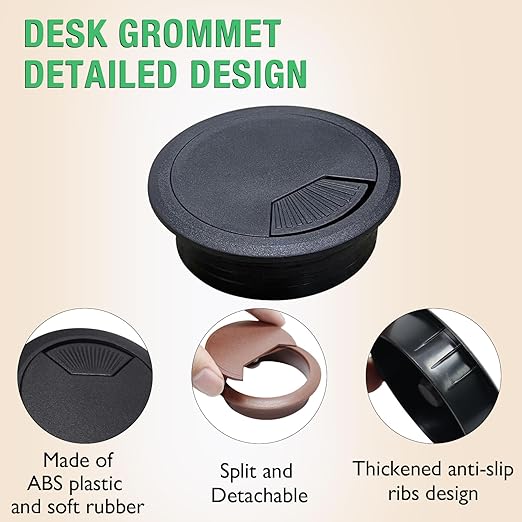 EASYEAH 5 Pcs Desk Grommet 2-3/8" / 60 mm, Desk Cord Hole Cover, Cable Grommet ABS Plastic, Desk Hole Grommet for Home & Office Pc, Detachable Adjustable Cable Cord Organizer-Black