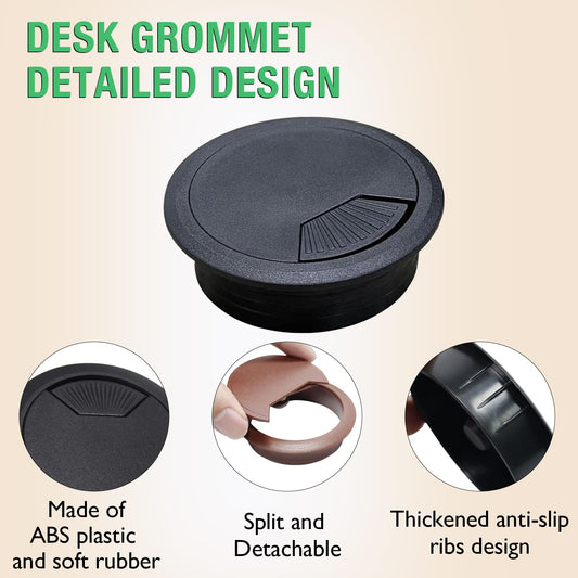 EASYEAH 2 Pcs Desk Grommet 2-3/8" / 60 mm, Desk Cord Hole Cover, Cable Grommet ABS Plastic, Desk Hole Grommet for Home & Office Pc, Detachable Adjustable Cable Cord Organizer-White