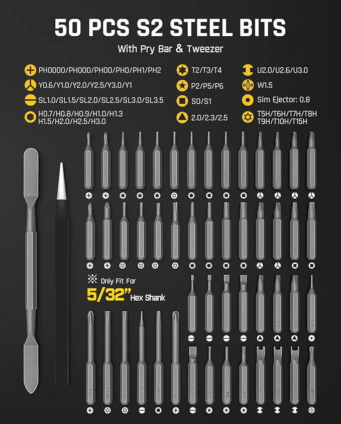 Fanttik E2 Ultra Electric Screwdriver, 0.6N.m Mini Screwdriver Set, 50 Magnetic Bits, 5/32'' Precision Screwdriver for Laptop, PC, Phone, 3D Printer, RC Cars, Electronics Repair Tools for Dad (Grey)