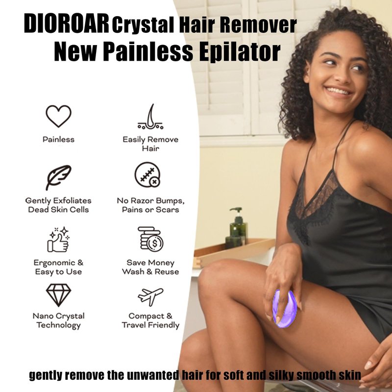 DIOROAR Crystal Hair Eraser,Upgrade Crystal Hair Remover,Physical Nano Glass Hair Removal Device,Painless Epilator and Exfoliator Without Shaver for Quick Soft Silky Skin(Violet)