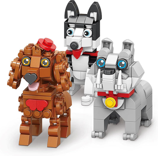 Skiennix Micro Mini Dog Building Blocks - Cute 3D Animal Puzzle Toys for Kids (Husky, Bulldog, Poodle)