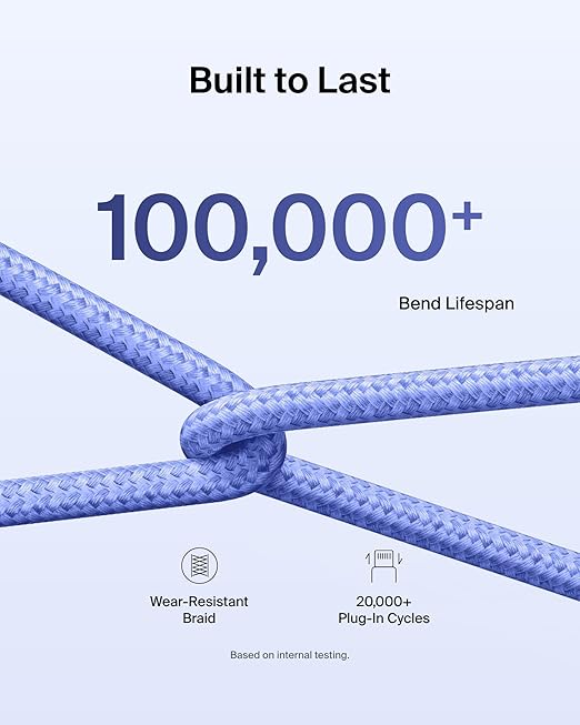 Belkin USB C to USB C Cable, 9.9ft, 60W - Type C Charger, iPhone Charger Cord, Soft, Braided, Flexible for iPhone 17, Galaxy S25, Pixel 10, Airpods, iPad Pro, Tablet & More, Travel Essentials - Blue