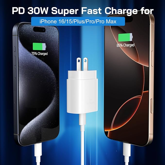 30W USB C i Phone 17 16 15 Charger Fast Charging, 2PACK Wall Charger for iPhone 16 15 Pro Max Charger Cord 10FT Fast Type C Block for iPhone 17 Pro Max/17 Air/16/15 Plus/15 Pro Max,i Pad Pro/Air