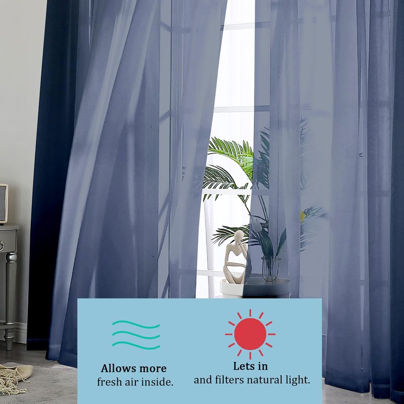 OWENIE Sheer Curtains 54 inches Long 2 Panels Set, Rod Pocket Curtain Sheers for Living Room/Bedroom, Light Filtering Voile Panels Drapes Small Window Treatments 2 Pcs Total Wide 84 Inches, Navy Blue