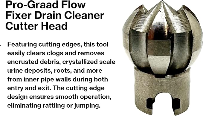1â Flow Fixer Drain Cleaner Plumbing Snake Cutter Head for 1-1/4" - 2" Pipes, Clears & Scrapes Pipe Inner Walls, with R-Connector (Push Pin Fitting), for Commercial & Residential Use