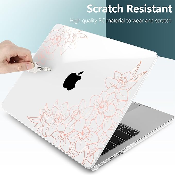TWOLSKOO Compatible with MacBook Air 13 inch Case M5 2026 M4 2025 M3 M2 2024-2022 A3449 A3240 A3113 A2681, Plastic Hard Shell & Keyboard Cover for MacBook Air 13.6 inch Case, Pink Floral Frame
