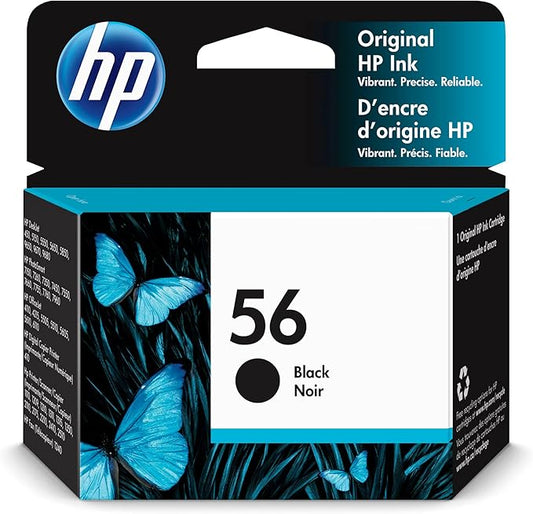 HP 56 Black Ink Cartridge | Works DeskJet 450, 5000, 9600; PhotoSmart 7000; OfficeJet 4000, 5000, 6110; Digital Coper Printer 410; PSC 1000, 2000; Fax 1240 Series | C6656AN