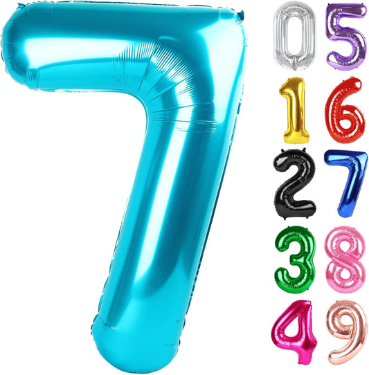 Number 7 Balloon by Light Blue - 40 Inch Giant Foil Balloon for 7th Birthday Party Decorations