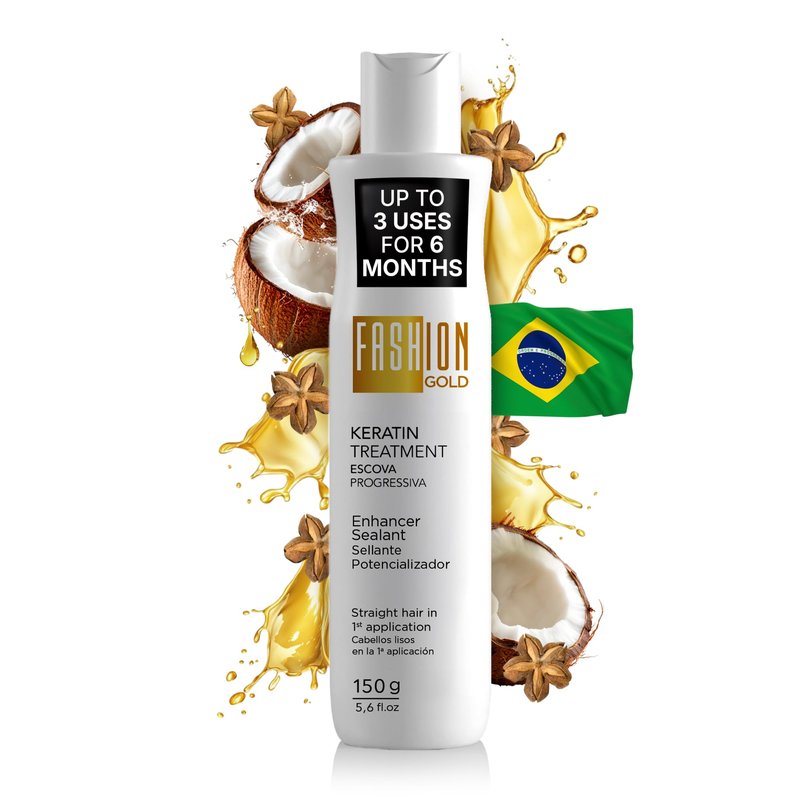 Fashion Gold Keratin Hair Treatment (Up to 3 USES per Bottle), Hair Botox Treatment, At Home Keratin Treatment, Keratina para Alisar el Pelo, Alisado Brasileño, Alisados organicos SIN FORMOL, 150g
