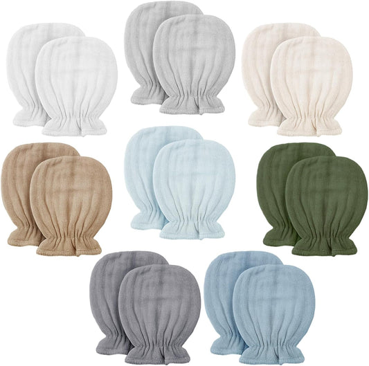 Skiennix Newborn Baby Muslin Mittens - Soft, Breathable No-Scratch Gloves for Infants 0-6 Months