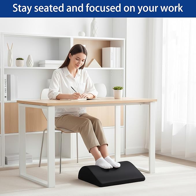 Opuvidity Foot Rest for Under Desk at Work, Ergonomic Under Desk Footrest with Washable Cover for Office, Home & Gaming Leg Elevation Pillow Black