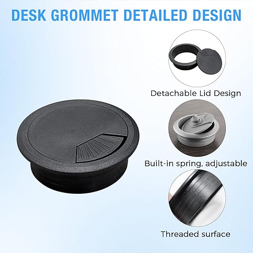 BOPOREAE Desk Grommet 2" (50 mm), Desk Cord Hole Cover, Cable Grommet ABS Plastic, Desk Hole Grommet for Office and Home Table Cable, Detachable Adjustable Cable Cord Organizer (White 2 Pcs)