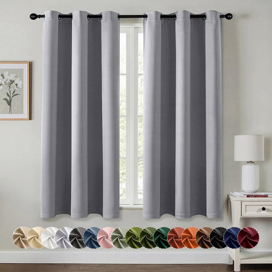 MIULEE Light Grey Blackout Curtains for Bedroom Living Room 45 Inches Long 2 Panels, Thermal Insulated Room Darkening Drapes Solid Grommet Noise Reduction Light Blocking Window Treatments 40x45 Inch