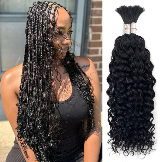 Water Wave Bulk Human Hair for Braiding No Weft Unprocessed Brazilian Virgin Human Hair Extensions Wet and Wavy Micro Braiding Hair Human Hair Bundles For Boho Braids Natural Color(18inch 2pack/100g)
