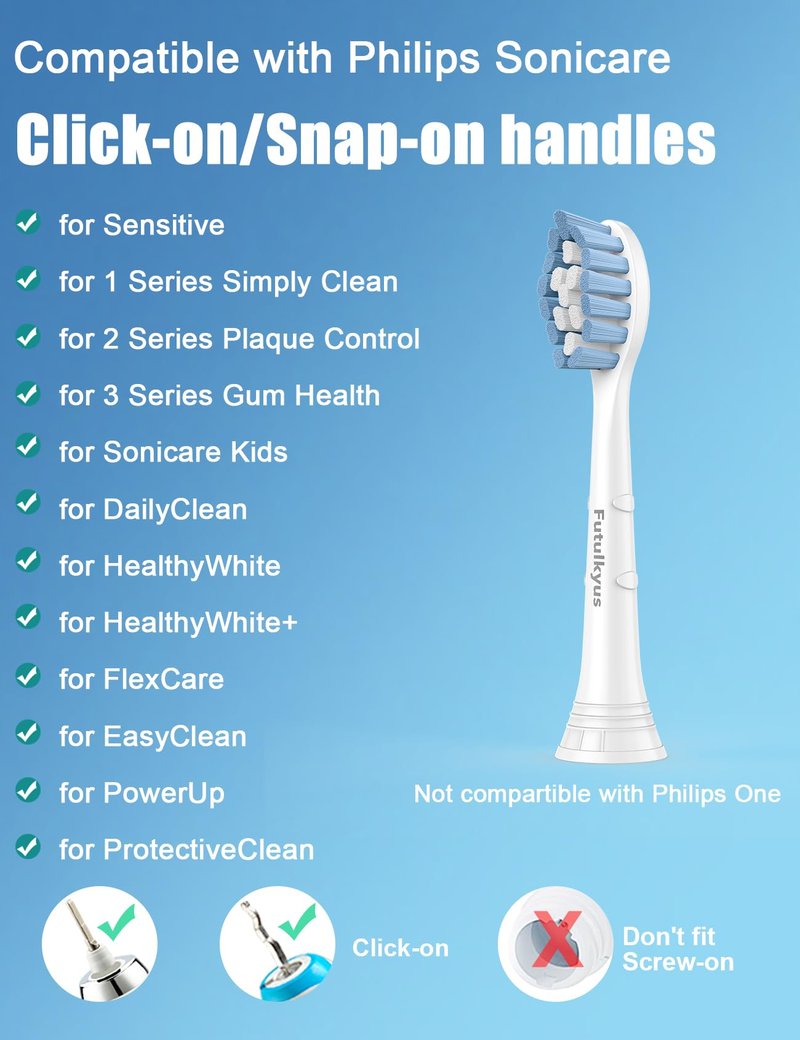 Sensitive Replacement Toothbrush Heads for Philips Sonicare Soft Simply Clean Electric Brush Head, 8 Pcs White