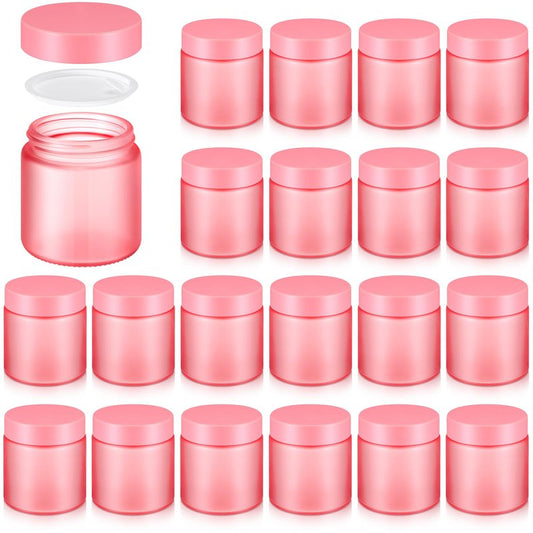 Norme 24 Pcs 4 oz Glass Jars with Lids Leakproof Round Airtight Empty Cosmetic Jars with Inner Liners Lid for Storing Lotions Powder Ointments Making Tins(Pink)