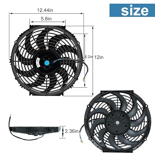 FSBCGT 2PCS 12 Inch Universal Slim Fan Push Pull Electric Radiator Cooling 12V 80W Mount Kit Black
