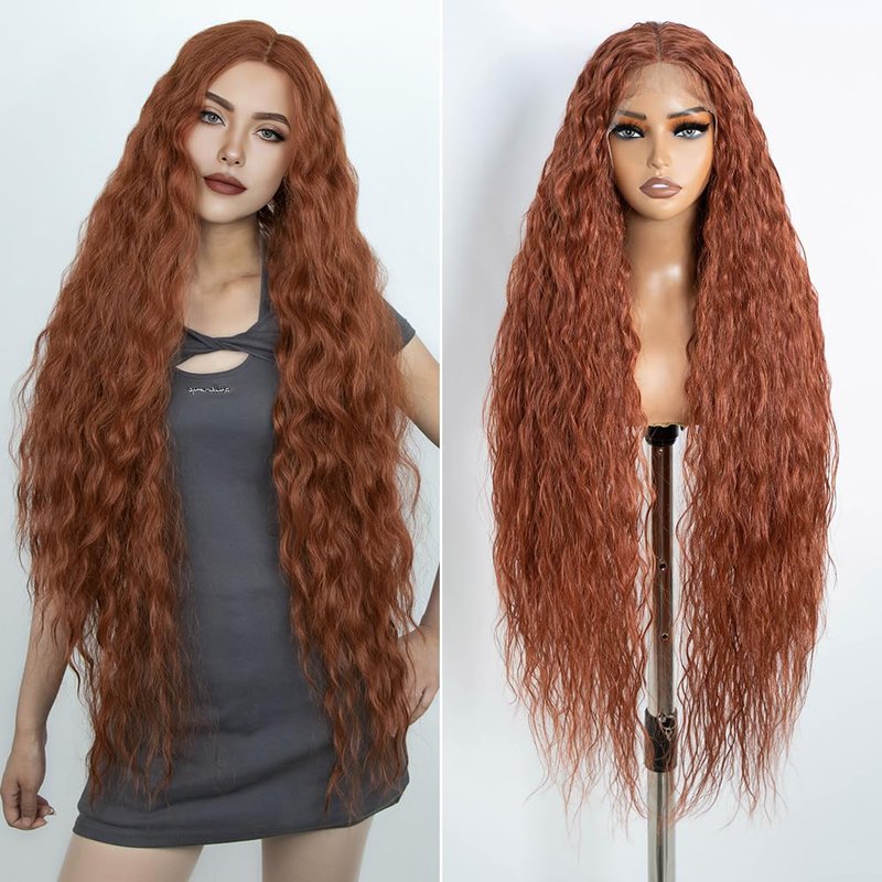 Super Long 36-Inch Lace Front Wig - Synthetic Hair Bohemian Waves | 5-Inch Middle Parting (130T)