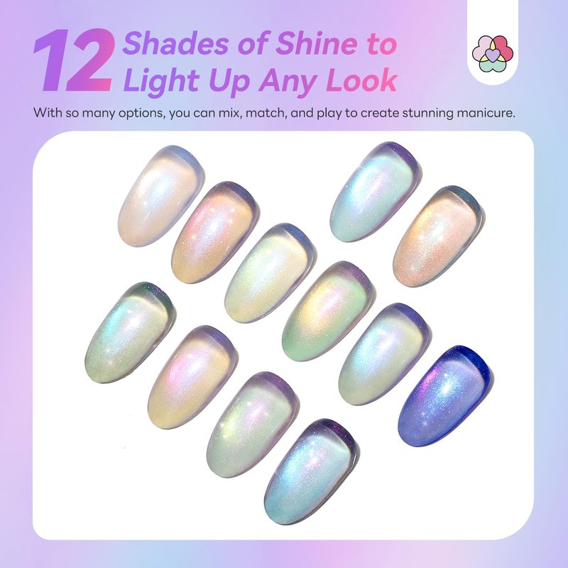 SAVILAND Color Artistry Cat Eye Gel Nail Polish Set: 2026 12 Colors 5ml Crystal Shiny Gloss Cateye Gel Polish Aurora Borealis Pink Blue Magnetic Gel Polish Glitter Gel Nail Polish Gifts Home DIY
