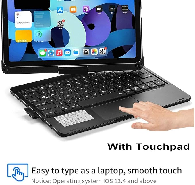 Rotatable Keyboard Case for iPad Air 11-inch M4/M3/M2 (2026/2025/2024), iPad Air 5th/4th Generation 10.9 Inch, Backlits Bluetooth Touchpad Keyboard Smart Cover with Pencil Holder, Silver