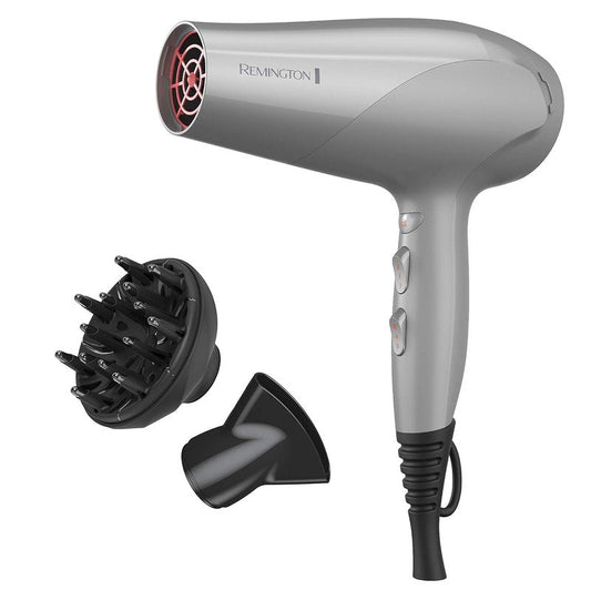 Remington Hair Dryer - Damage Protection with Ceramic Ionic Tourmaline Technology | Grey, 3-Piece Set with Diffuser & Concentrator