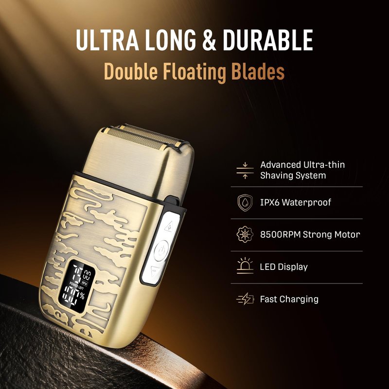 VNTGSHAVER Mens Foil Shavers, Beard Trimmers for Men Professional,Electric Shavers for Men, Mustache Trimmer Face Shaver, Wet/Dry Beard Shaver, 3 Peeds Electric Razor for Face (Bright Bronze)