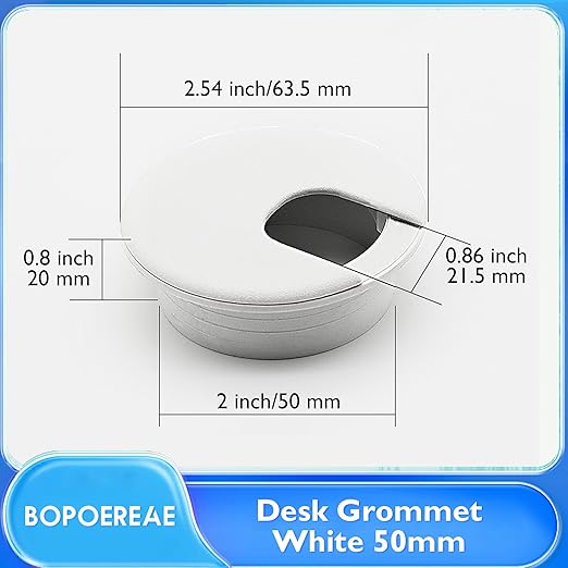 BOPOREAE Desk Grommet 2" (50 mm), Desk Cord Hole Cover, Cable Grommet ABS Plastic, Desk Hole Grommet for Office and Home Table Cable, Detachable Cable Cord Organizer (White 4 Pcs)