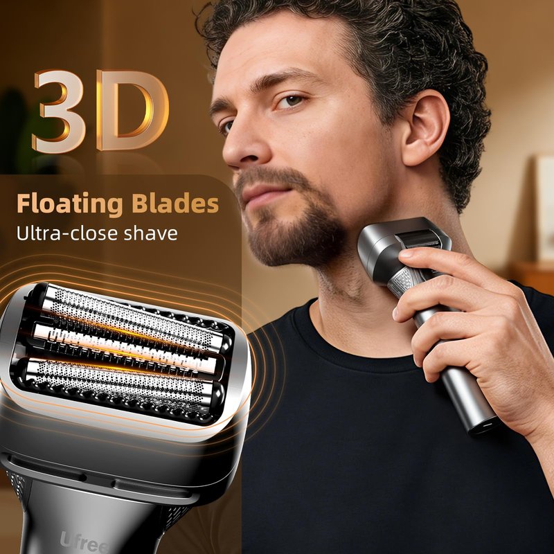 Ufree Foil Shaver with Pop-Up Trimmer, 8,500 RPM Electric Razor for Men, Wet & Dry Electric Shaver with 2 Speed Modes, LED Display, Rechargeable Cordless, IPX7 Waterproof, Silver