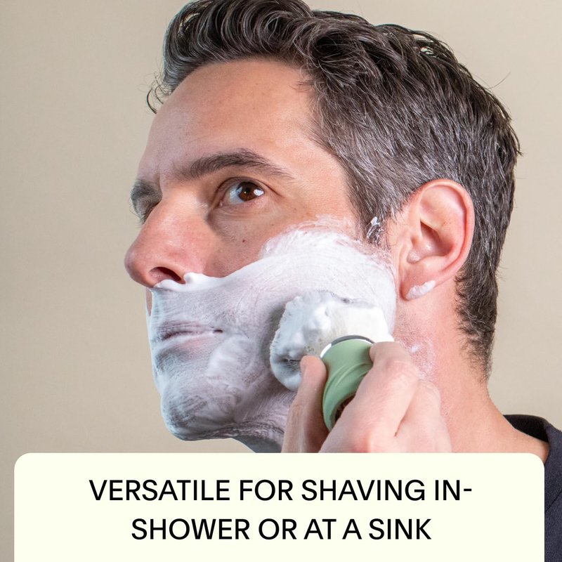 Leaf Shave | Leaf Grooming Brush, Metal and Silicone Handle with Measuring Cup for Use with Soap and Bowl Sets, Compatible with Soap Bar and Accessories - Black