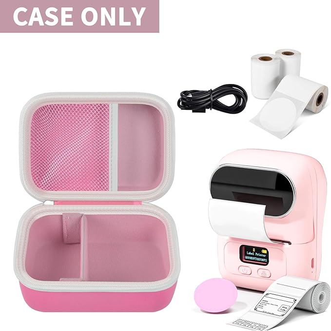 Boobowl Case Compatible with Phomemo M110 Label Maker - Portable Mini Bluetooth Thermal Label Maker Carrying Storage Bag for Printer Labels, USB Cable and Accessories - Pink (Box Only)